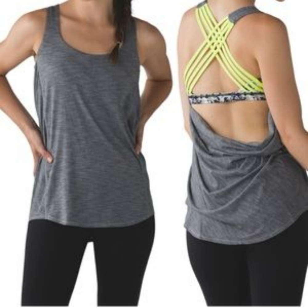 Lululemon Wild Tank Open Crossback Heathered Gray / Neon Yellow Size 6